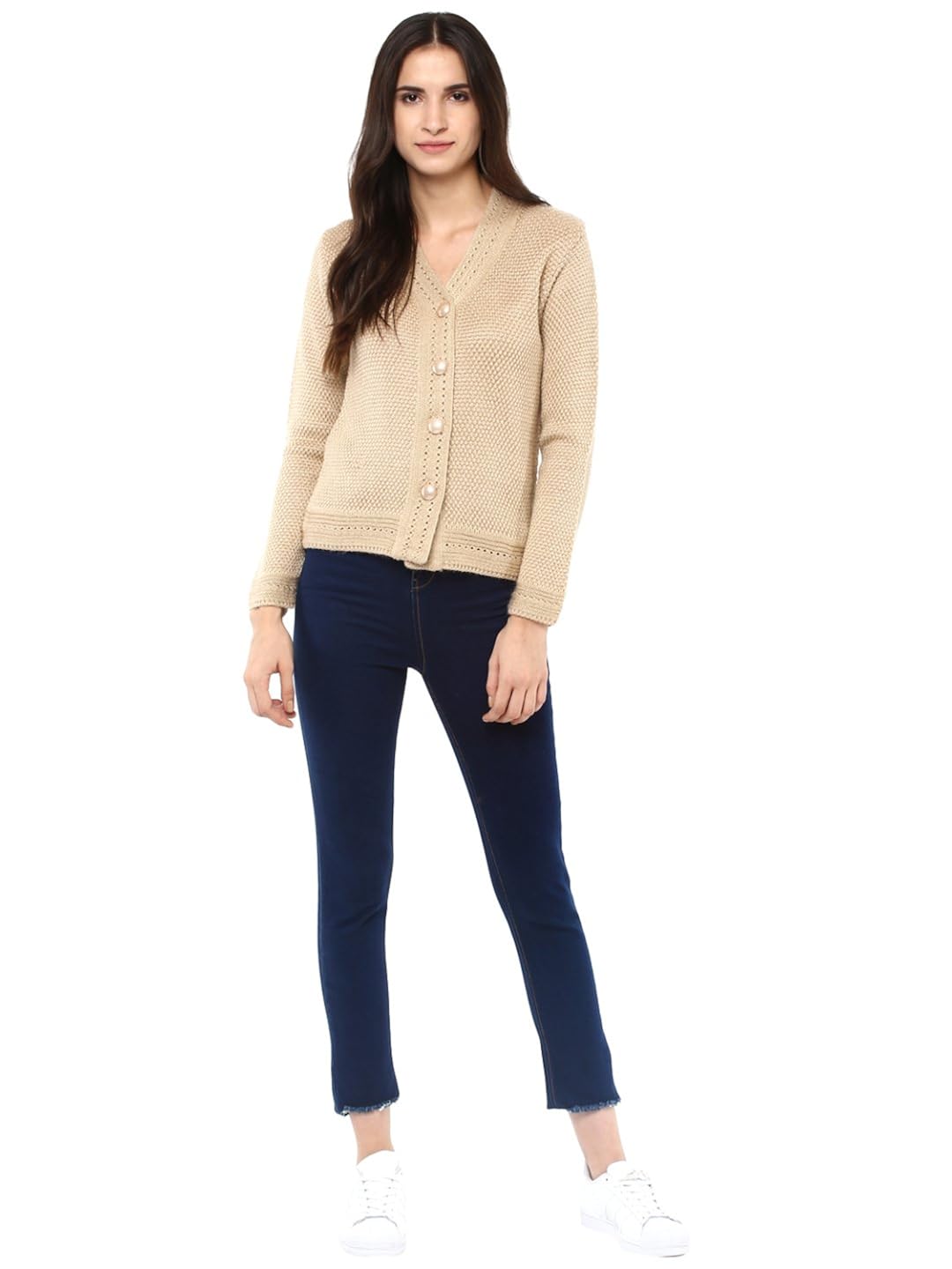 cayman women beige self-design cardigan