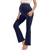 Blisset Women's Maternity Pants with Pockets Over The Belly Pregnancy Bootcut Yoga Pants for Work Casual