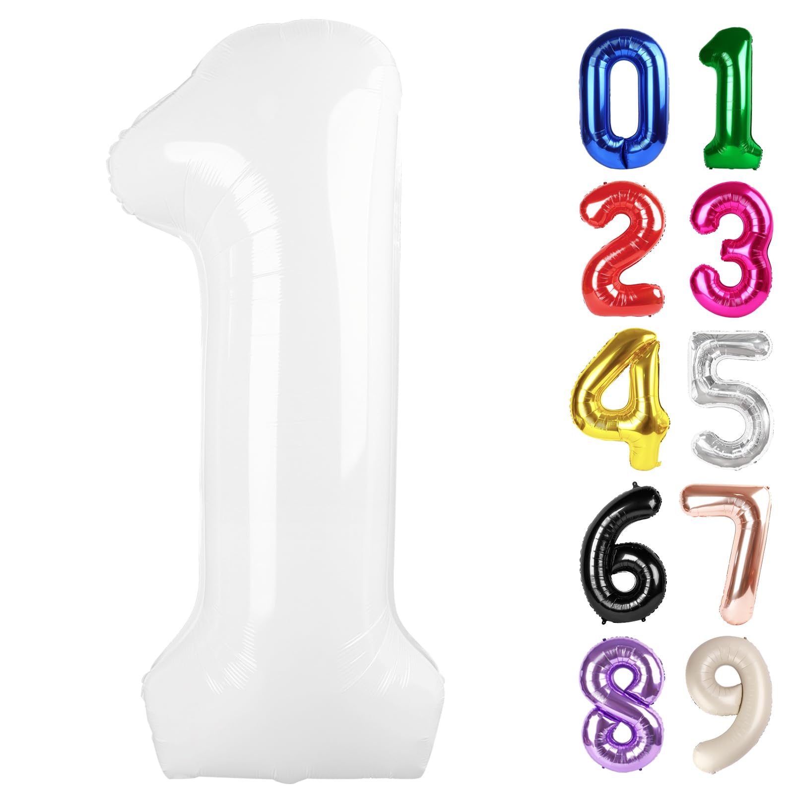 Photo 1 of 1 Balloon - White Birthday Number Balloons, 40 Inch Large Foil Balloons for Men Women Boys Girls White Themed Birthday Decorations