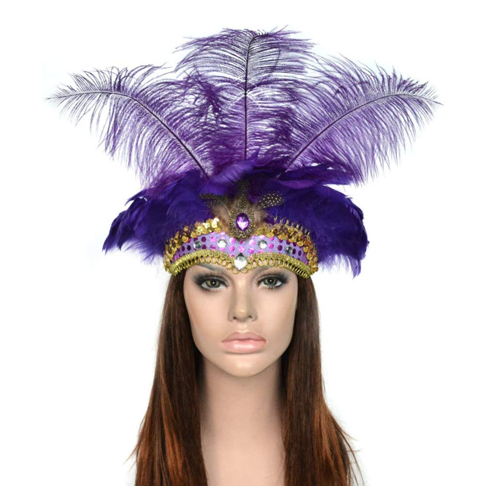 Sequin Feather Headband Elastic 1920s Headband 1920s Flapper Headpiece Vintage Flapper Accessories for Women for Costume Prom Wedding Party(Purple)