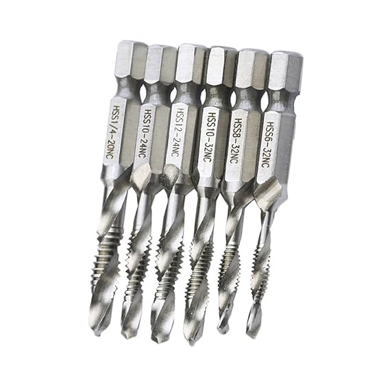 6 Pieces HSS Hex Shank Spiral Taps Spiral Fluted Taps Compound Screw