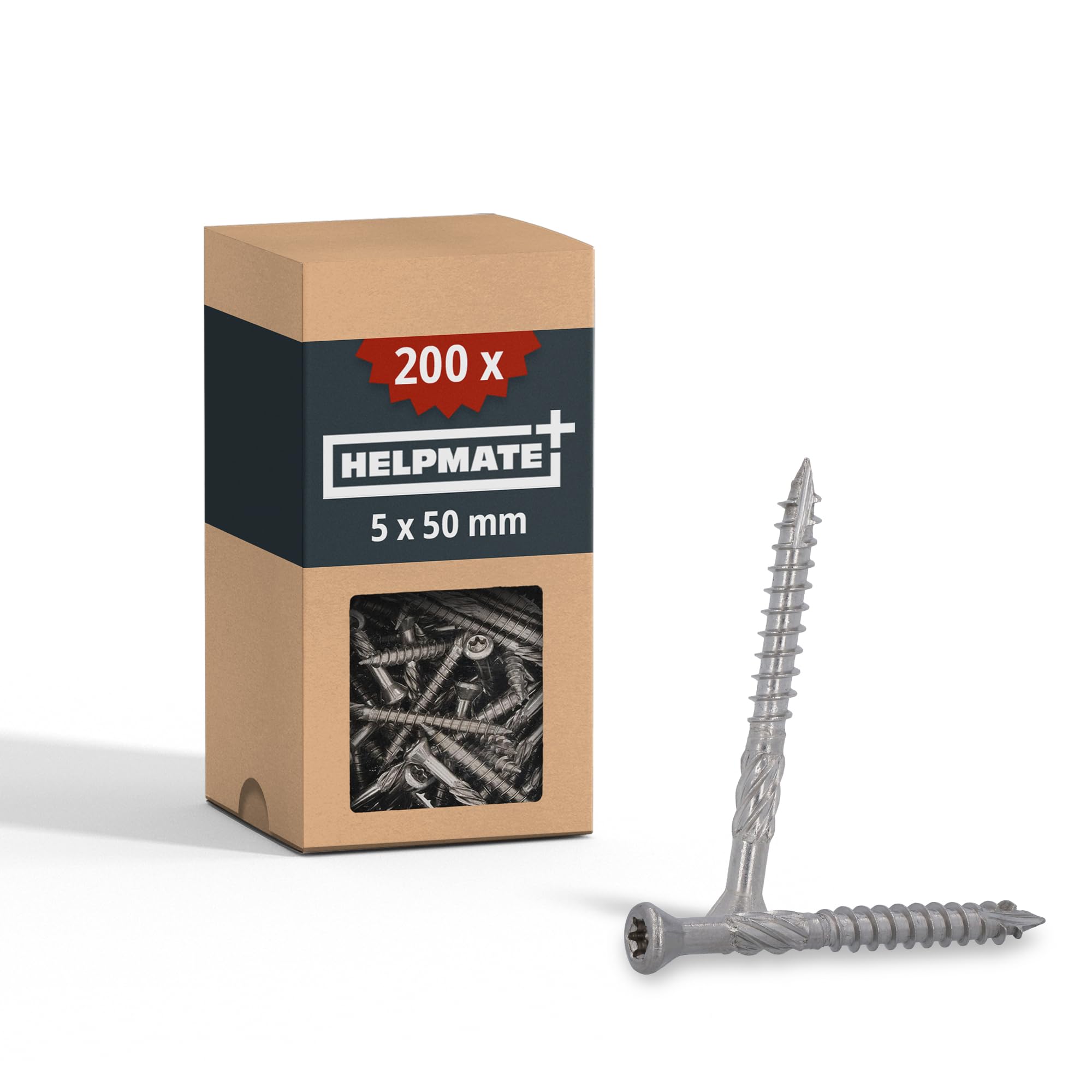 HELPMATE Set of 200 screws for decking 5 x 50, made of A2 stainless steel, with 1 T25 bit, screws for outdoor decking boards (construction of decks, garden sheds, wooden structures, etc.)