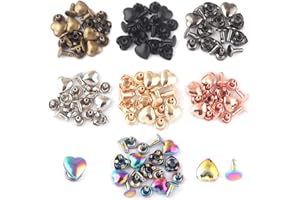 YEWIN Mix Color Heart Shape Rivets - 10mm Metal Heart Rivet for Belt Clothes Purse Handbag Leather Craft DIY Handmade Accessories 140pcs(Each Color 20pcs)