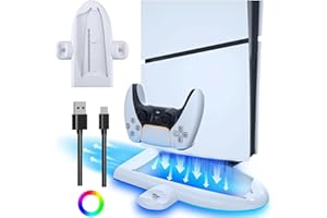 TIZOPO PS5 Slim Cooling Station with RGB LED Charging Dock - 3-Level Fan Cooling, Dual PS5 Controller Charger