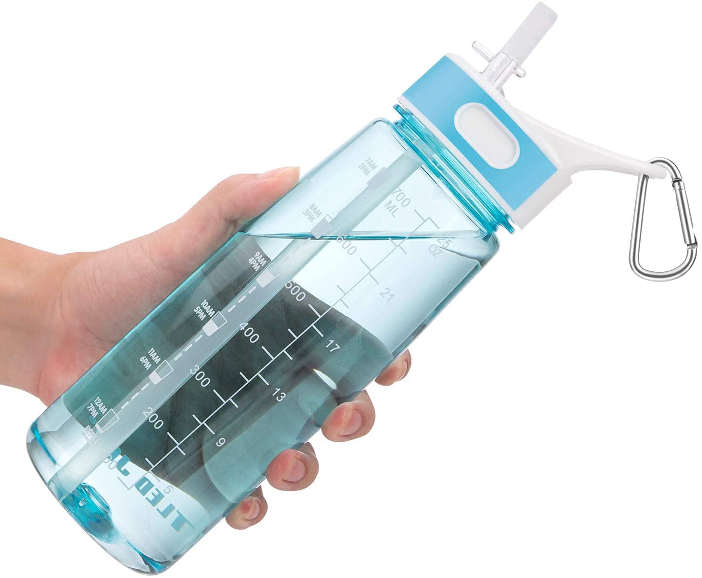 VENNERLI Water Bottle with Straw and Time Marking, Sports Water Bottle BPA Free Leak Proof Dishwasher Safe Reusable Tritan Drinks Bottle Durable Motivational for Adults Outdoor 800ml (Blue, 800ml)