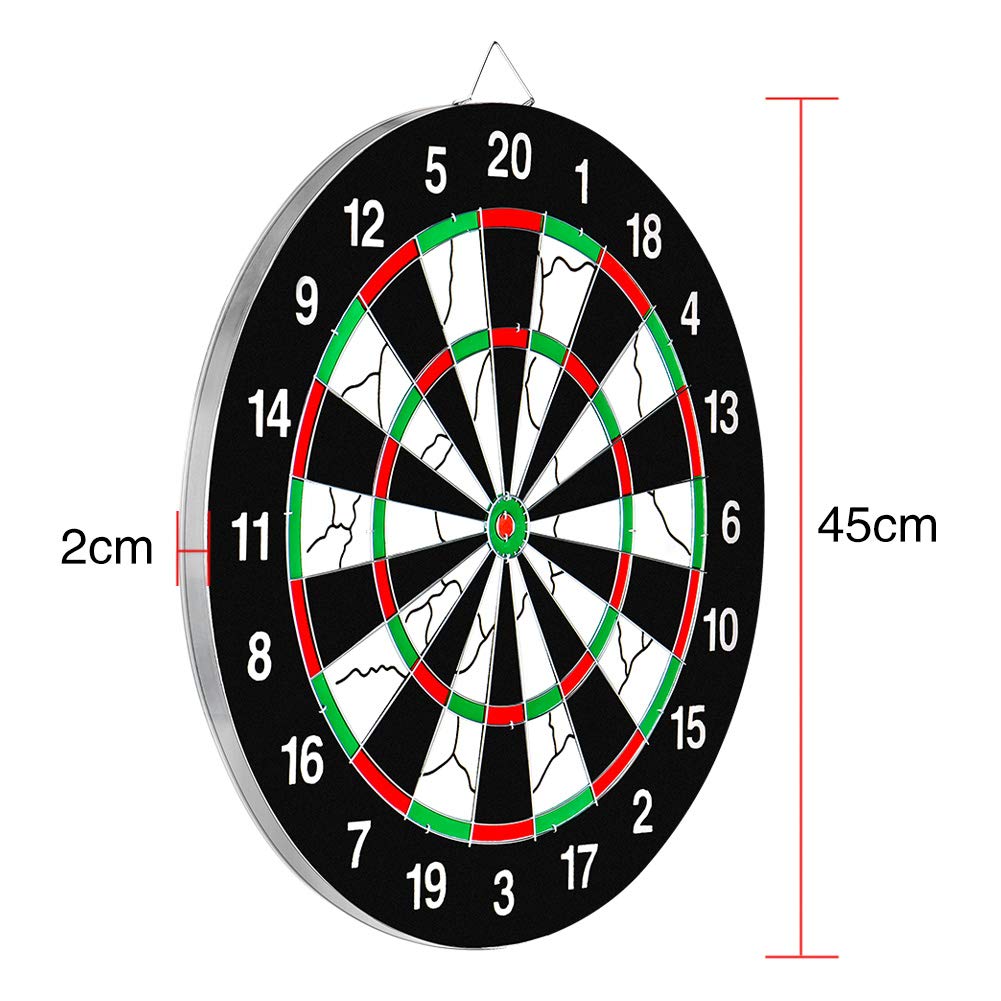 GYMAN 18 Inch Dartboard, Family Tournament Sized Dart Game Double Sided Dartboard Complete Set Official Size with 12 Steel Darts