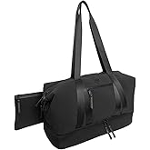Joan & David 21" Weekender Yoga Gym Duffel Bag with Neoprene Zippered Drop Bottom Compartment Lined In Peva for Non-absorbtion of Odors, Detachable Pouch, Including TSA Approved Bottles (Black)