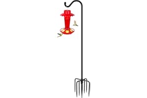 Gtongoko Shepherds Hook for Outdoor, 92 Inch Bird Feeder Pole with 7 Prongs Base, 3/4 Inch Thick Heavy Duty Adjustable Garden Hook for Hanging Plant, Hummingbird Feeder, Lantern, 1 Pack