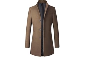 hlysgo Trench Coat Men Single Breasted Mid Long Overcoat Warm Winter Thicken Pea Coat Business Dress Coats Jackets