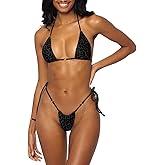 MIYOUJ Women Halter String Bikini Set Sexy Thong Cheeky Two Piece Swimsuits Solid Color Bathing Swimwear