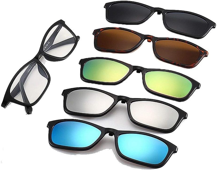 Sunglasses For Driving Running Cycling Small Retro Style Sunglasses With 5Pcs Interchangeable Lenses For Men Women Unbreakable TR90 Frame Clip-on UV Protection Sunglasses With Magnetic For Mens And Wo