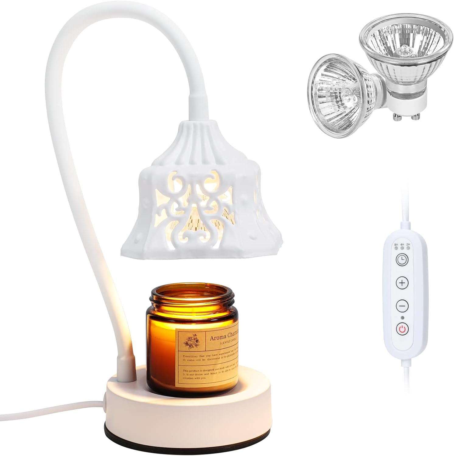Candles & Holders - DALUOHILL Candle Warmer Lamp, with 2 Bulbs, Candle Lamp with Timer & Dimmer, Height Adjustable Candle Wax Warmer, Candle Melter for Home Decor Valentine's Day Gift, White