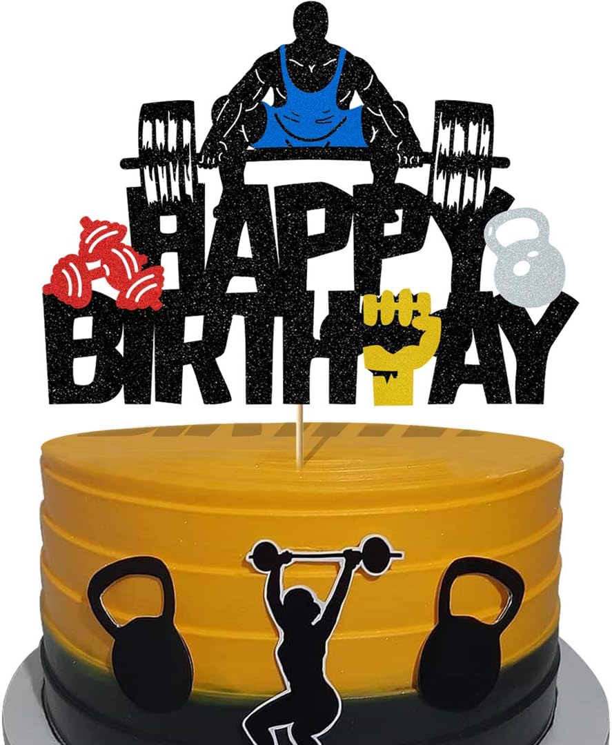 Glorymoment Gym Happy Birthday Cake Topper, Glitter Weight