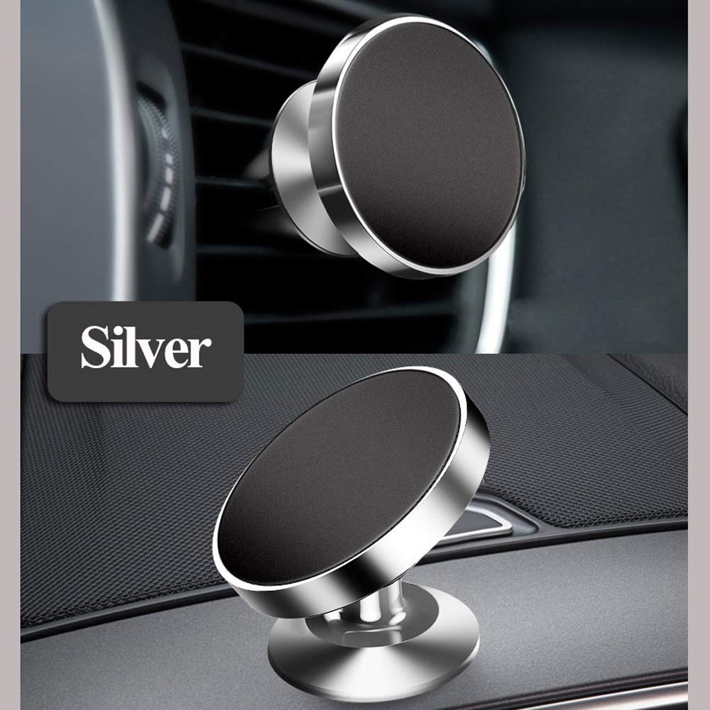 LucaSng Universal Magnetic Car Phone Holder, 2PCS Rotatable Car Phone Mounts for Dashboard and Air Conditioner Outlet (Silver)