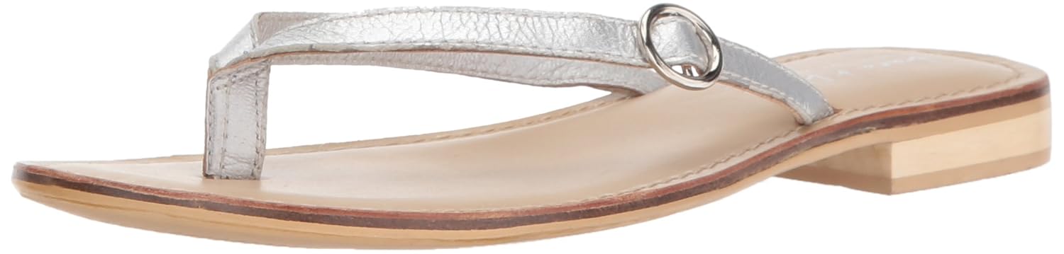 lara + lillian women's james single buckle flat thong sandal, silver