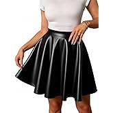 winkbay Women's Faux Leather Skirt High Waisted Flared A Line Dressy Casual Mini Skirts