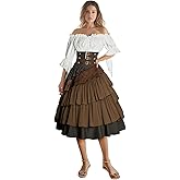 IWQBQ Women's Pirate Costume Retro Renaissance Cosutmes Women Layered Ruffle Viking Outfit Set