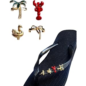 Flip Flop Charms for Sandals, Clip-On Removable Gold-Finish Charm Set | Detachable Gold-Finish Clip On Charms for Slim Flip-F