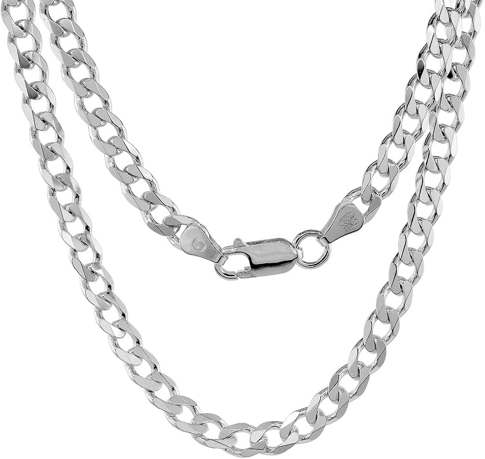 Pori Jewelers Solid 925 Sterling Silver Cuban Chain Necklace - Made in Italy - 2.8mm - 12mm