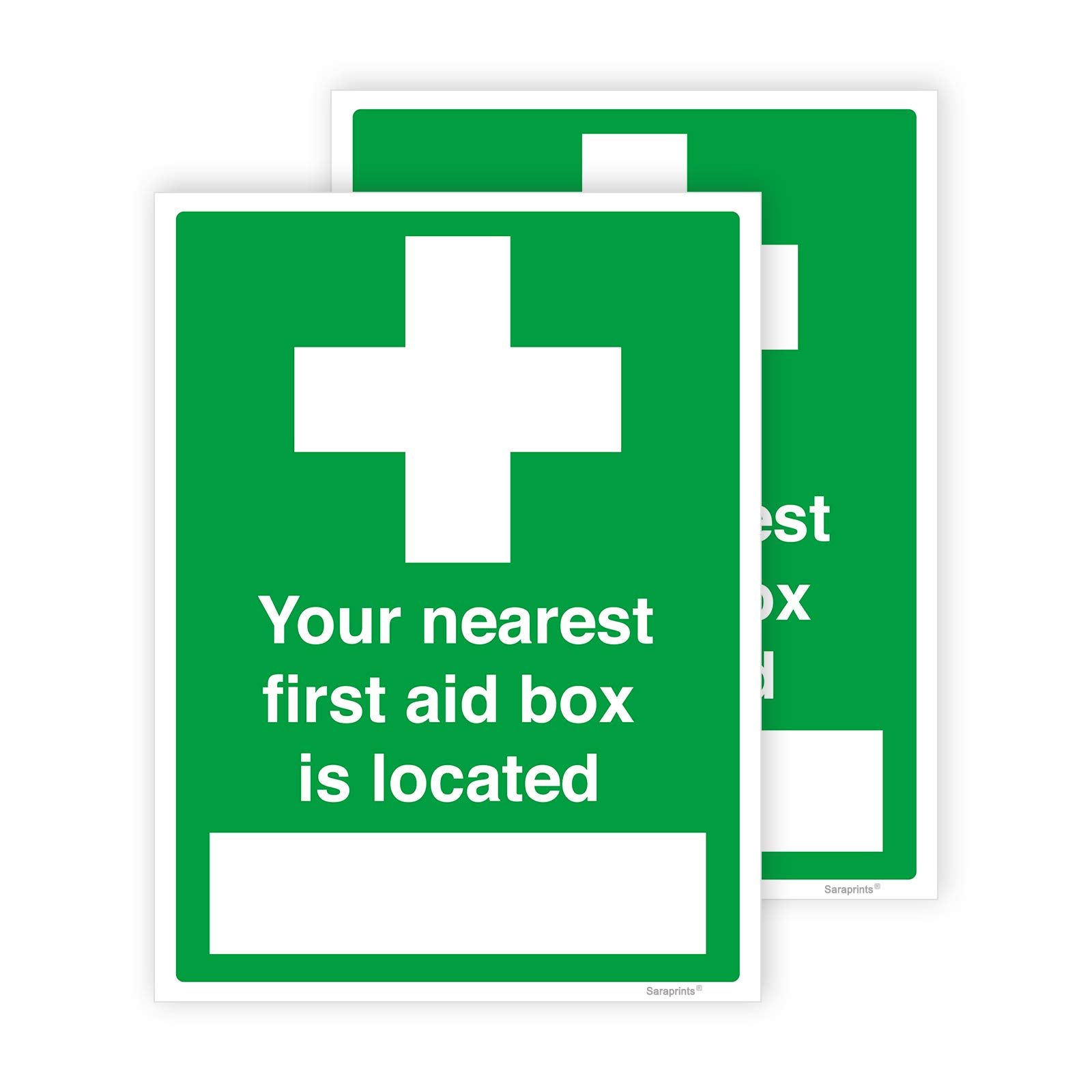 Pack of 2 First Aid Sign Self Adhesive (150 x 200 mm) Waterproof Fist Aid Kit Safty Signs Stickers Sara Prints®