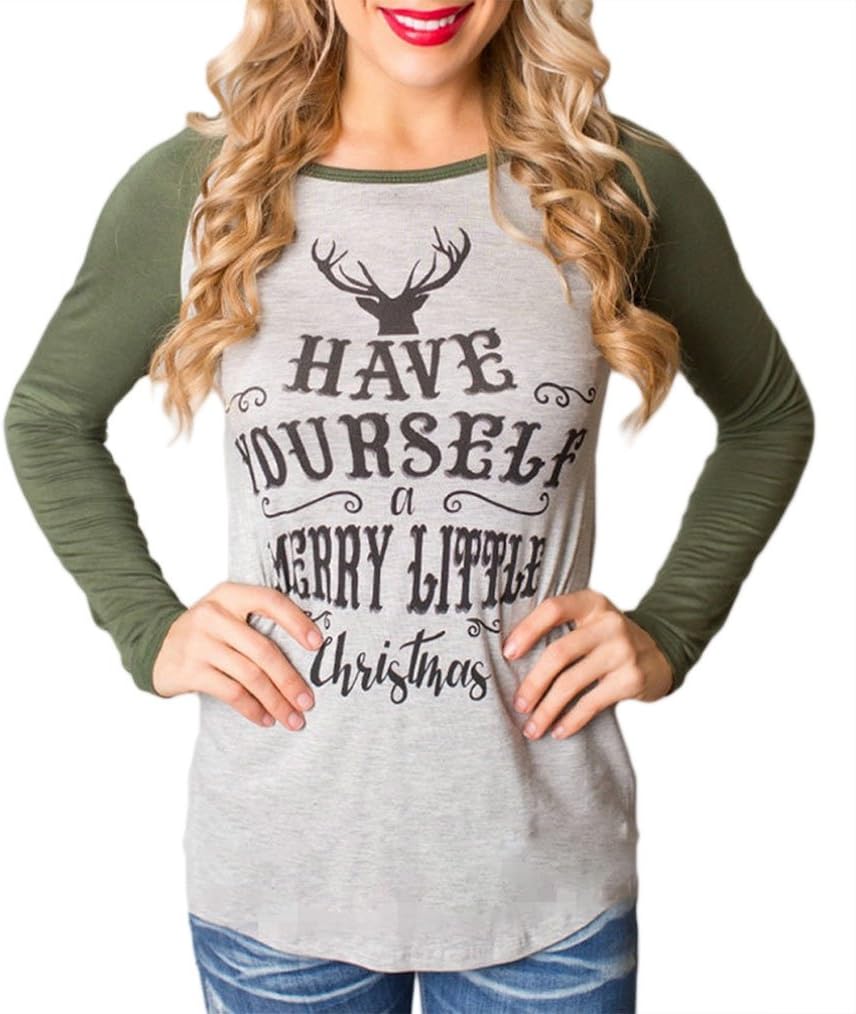 Naggoo Women's Christmas Letter Print Raglan Sleeve Jersey Baseball T-Shirt Tops