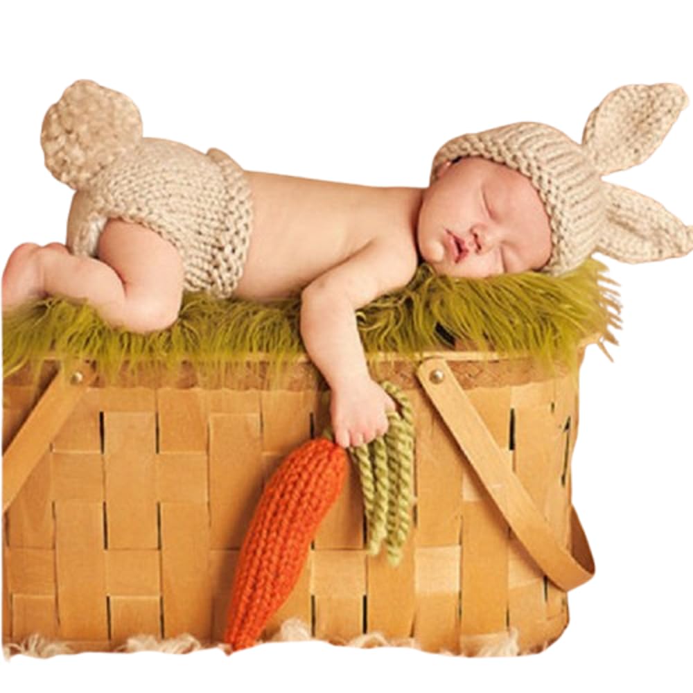 Newborn Baby Girl/Boy Crochet Knit Costume Photography Prop Hats and Outfits (Carrot Loving Bunny)