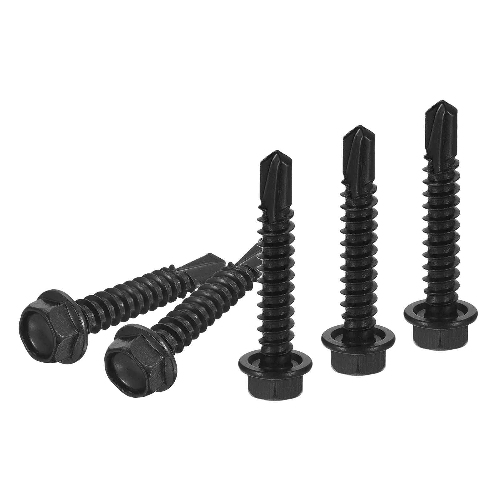 DTGN #12x1-1/4" Hex Washer Head Self Drilling Screws - 100Pack - Good for Machine - 410 Stainless Steel Black Oxide - Self Tapping Sheet Metal Screws