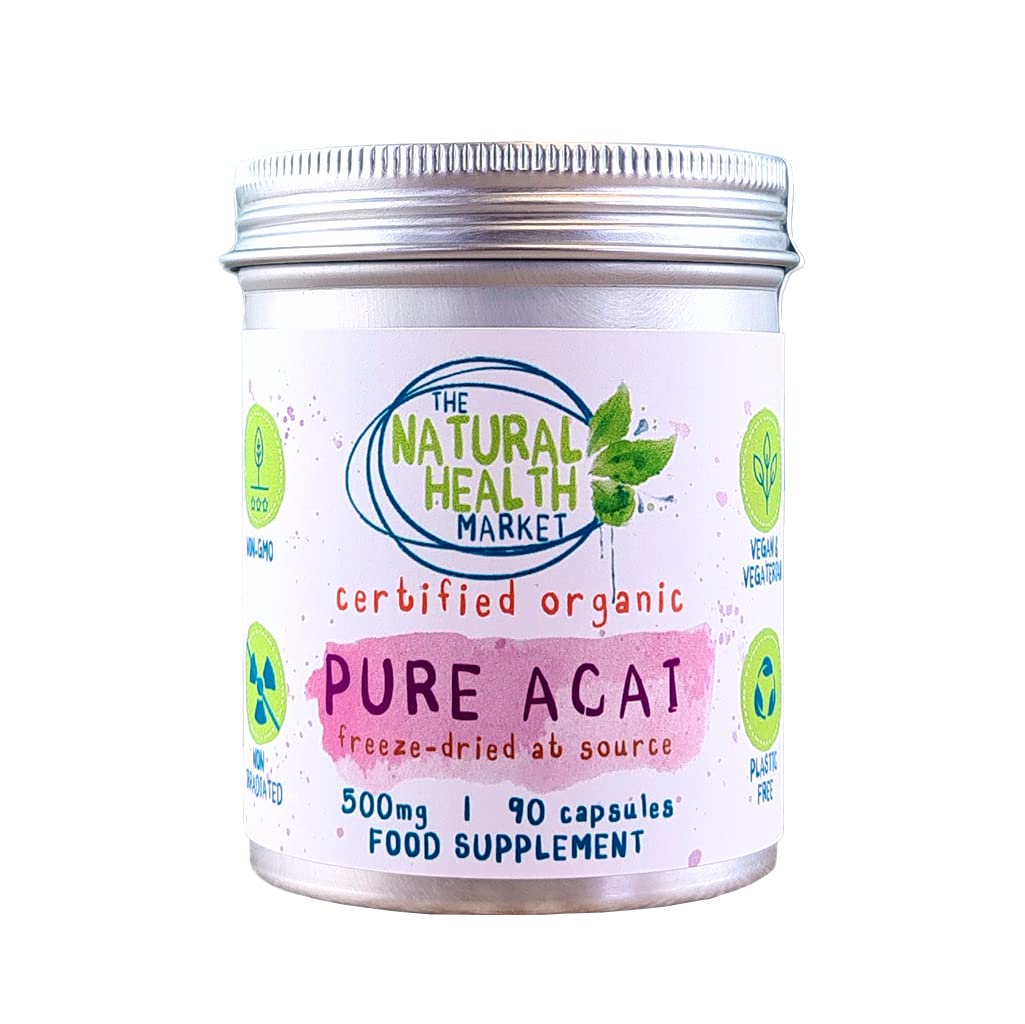 Pure Organic Acai Berry 500mg Capsules (90 Capsules) By The Natural Health Market • Certified Organic By The Soil Association • Vegan Capsules • Acai Berries Harvested in Brazil