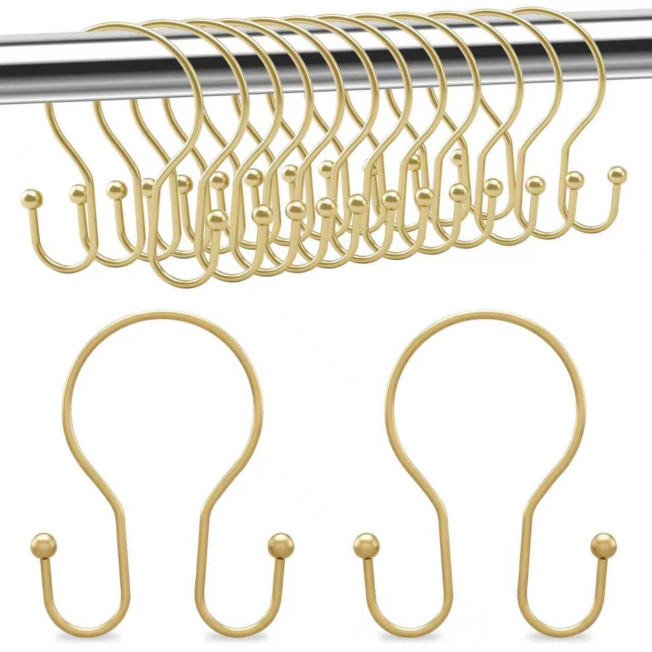 Photo 1 of 12 Pcs Gold Shower Curtain Hooks, Metal Double Sided Shower Curtain Hook Rust Proof, Shower Curtain Rings for Bathroom Shower Rods (Gold, 12 Pack)