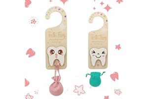 YROJISU 2 PCS Tooth Fairy Tooth Holder, Room Decor Tooth Fairy Door Hanger with Money Slot, Keepsake Bag & Elegant Patterns for Lost Teeth, Encourage Gift for Boys & Girls Milk Teeth