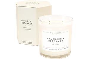 Calyan Wax Co. 2 Wick Candle, Lavender + Bergamot Scented Candle, 37 Hour Burn Time, Aromatherapy Soy Candles, Non Toxic & Vegan Soy Wax, Glass Tumbler Scented Candles, 8.8oz