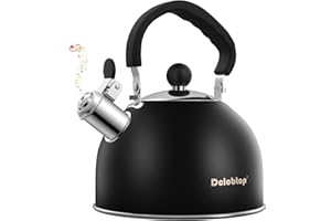 DCLOBTOP Premium Stainless Steel Tea Kettle for Stove Top - 2 Quart Capacity, Efficient Heating, Audible Whistle, Safe Handle - Ideal for Hot Water & Tea(black)