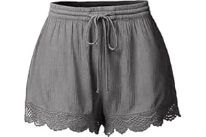 BINMER Womens Summer Shorts Casual Dressy Lace Trim Drawstring Elastic Waist Beach Pants Workout Gym Shorts Plus Size.S-5XL