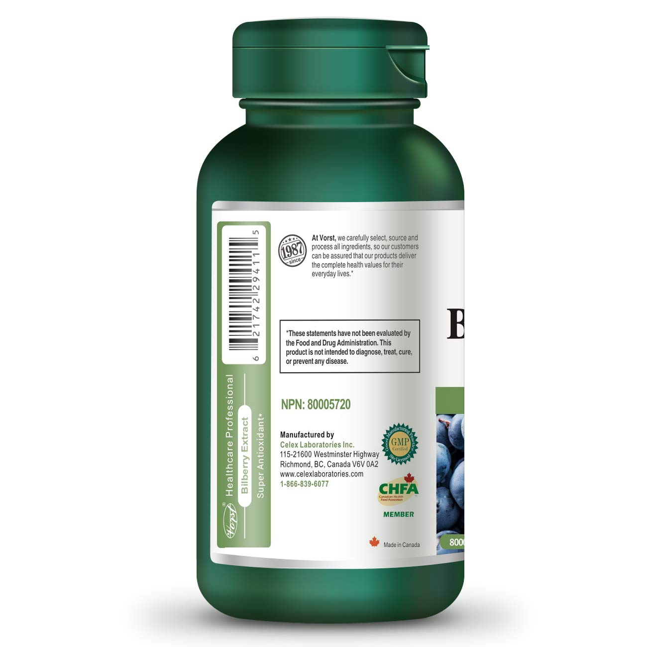 Vorst Bilberry Extract 8000mg Equivalent Raw Herb 90 Capsules Eye