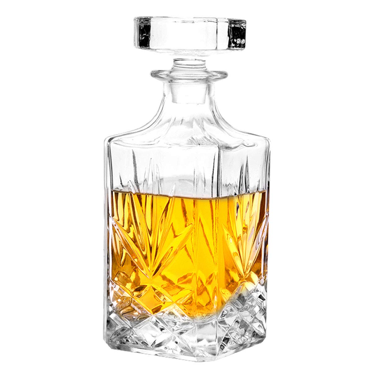 Glass Decanter with Airtight Geometric Stopper - Whiskey Decanter for Wine, Bourbon, Brandy, Liquor, Juice, Water, Mouthwash. Italian Lead-Free Glass (24.35 oz/720ml)
