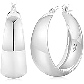 Senteria 12mm Wide Thick Hoop Earrings 925 Sterling Silver Hoop Earrings for Women Hypoallergenic 14K Real Gold Plated Hoops Large Earring Lightweight Chunky Hoops Earring for Women 25/30/40/50MM