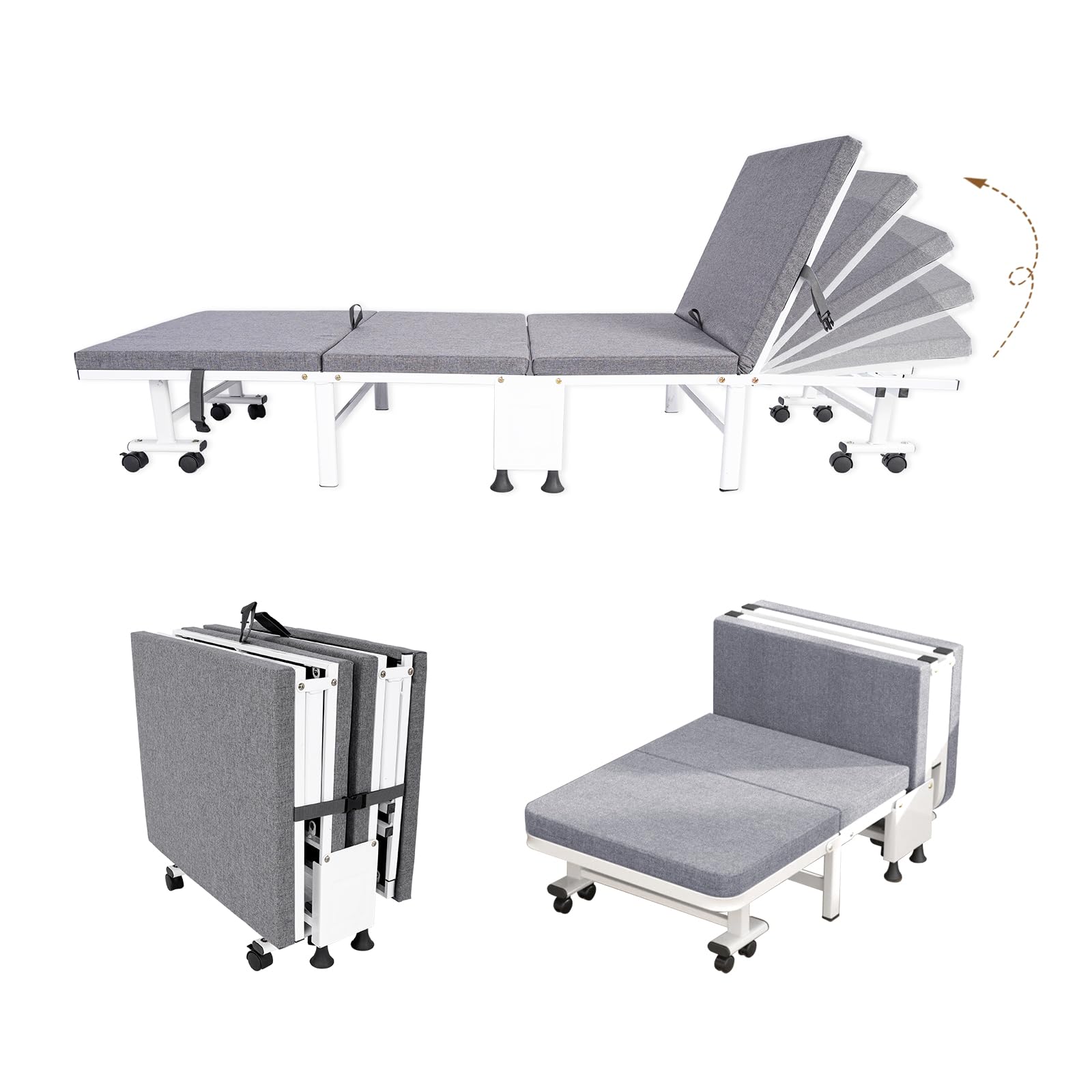 NIFTYLIFE 折りたたみベッド 折り畳みベッド コンパクト 6段階 リクライング マットレス付き 簡易ベッド 幅80CM 四つ折り折叠床 仮眠用 シングルfolding bed 防水 通気性耐荷重200㎏ 収納袋付き, 来客用 介護用,付き添い用商品画像