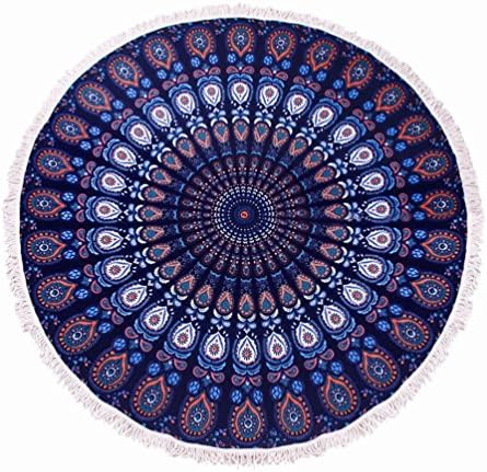 24 Styles Same Pattern Different Quality 2018 New Developed Material Thick Round Beach Towel Round Beach Blanket 100% Microfiber Terry Quality with Tassels 62 Inches Blue Mandala
