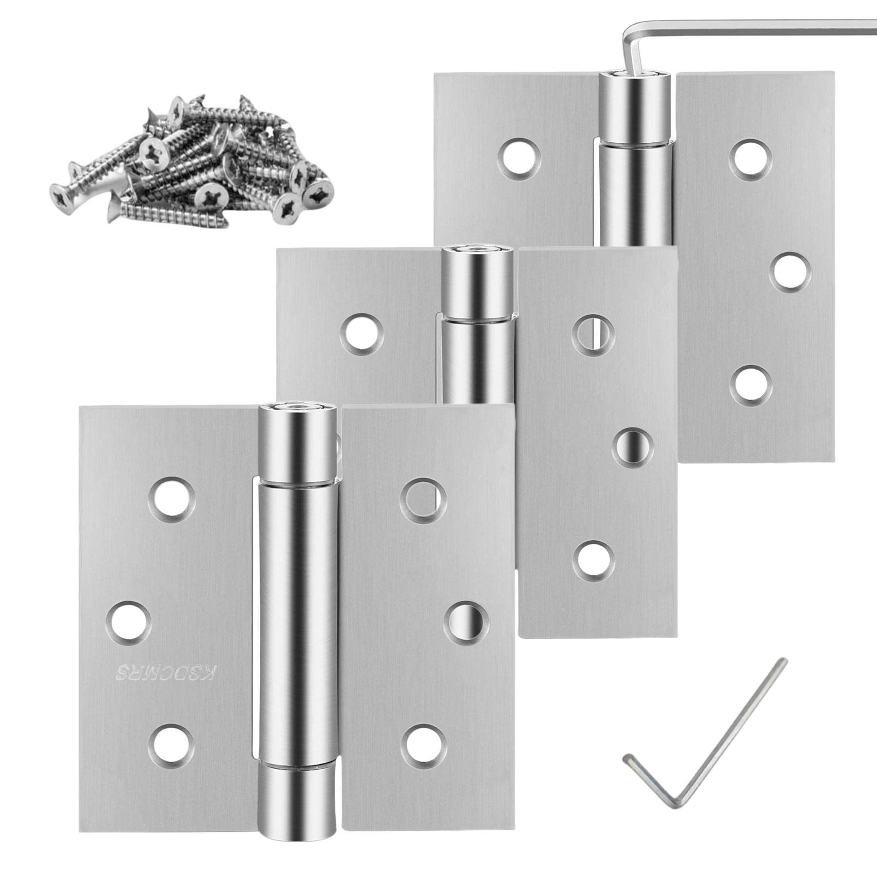 Photo 1 of 3.5" Self-Closing Stainless Steel Hinges,3-1/2 inch x 3 1/2 Inch Heavy Duty Spring Loaded Automatic Adjustable to Close Door Hinges with Square Corner (Silver-3PACK)