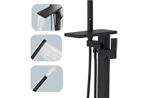 Hoimpro Tub Filler Freestanding Bathtub Faucet Matte Black Floor Mount Tub Faucet Waterfall Free Standing Bathtub Filler High