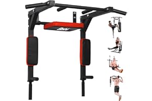 BESTHLS Wall Mounted Pull Up Bar and Dip Station, Heavy Duty Wall Mount Pull-up Chin Up Bar Multifunctional Home Gym Workout Indoor Exercise Equipment Support to 440 Lbs