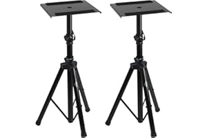 Starument Studio Monitor Speaker Stands - Heavy-Duty Support for Sound System, Adjustable Pole Height, Foldable Tripod Legs, Non-Slip Rubber Pads - Portable & Durable - Home, Professional Use - 1 Pair