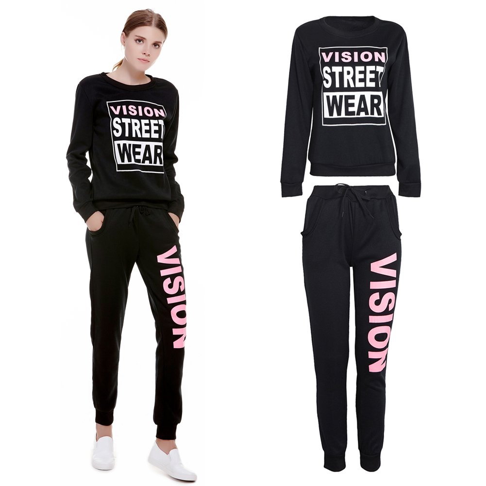 rrimin womens pcs hoodies sweatshirt pants set tracksuit jogging suit m black