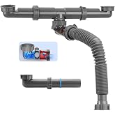 QruiLanTu 1-1/2 inch Kitchen Sink Drain Kit, space-saving kitchen drain with P-trap and extendable flexible hose (overflow preventer)