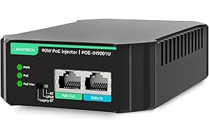 LINOVISION Gigabit 90W 802.3bt PoE Injector, Compatible with Standard and Legacy Non-Standard PD Device, PoE++ Injector for H