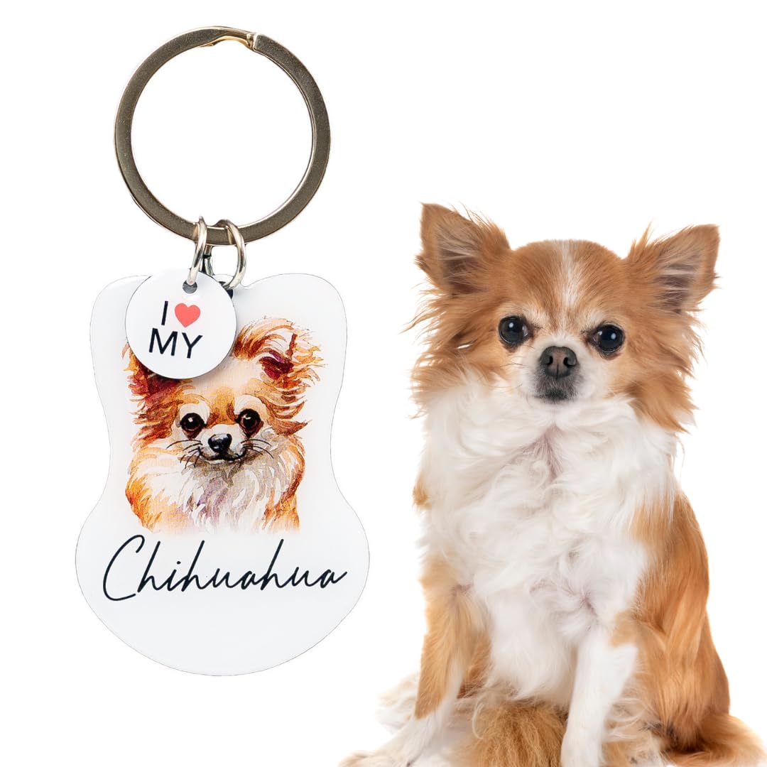 Splosh Personalised Chihuahua Keyring. Customised Dog Key Chain. Key Rings for Dog Lovers