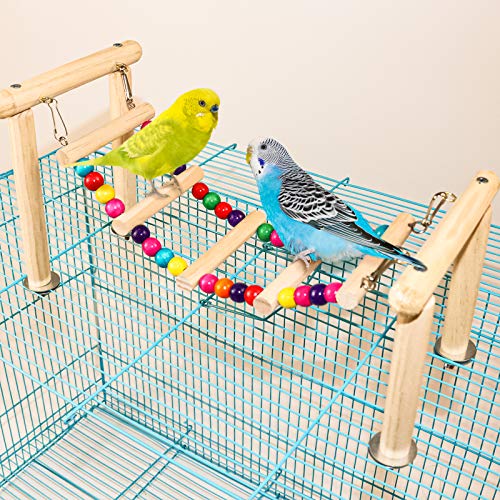 Roundler Parrot Perch Stand Toys,Cage Top Play Stand Parrot Swing Climbing Ladder Toys Wooden Perch Suitable for Parakeet, Cockatiel, Lovebirds, Conure and Finches (Style-1)