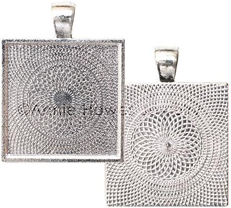 20 Annie Howes Square Pendant Trays - Shimmering Silver Color - 1 Inch - 25mm - Pendant Blanks Cameo Bezel Settings Photo Jewelry - Custom Jewelry Making - 1"