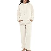 Wyeysyt Women's Fleece Pajamas Sets Fuzzy Loungewear Long Sleeve Casual Hoodies and Pants Fluffy 2 Piece Set Sleepwear