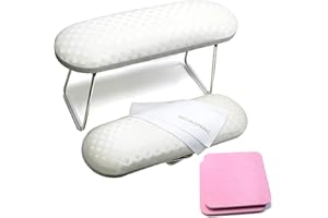 Professional Manicure Arm Rest Cushion with Metal Stand and Pink Mat, White, Quilted Design (white)